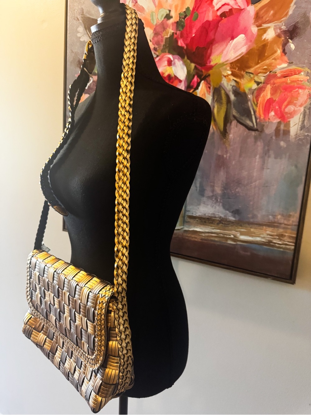 Woven Metallic Gold Shoulder Bag